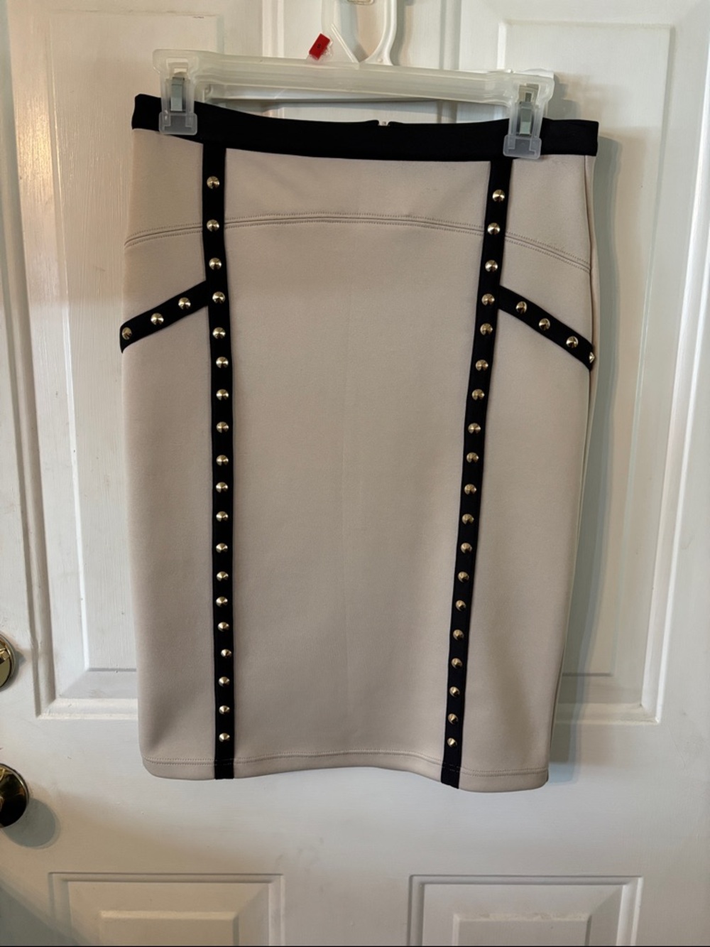 Forever 21 Cream Pencil Skirt with Black Stud Trim